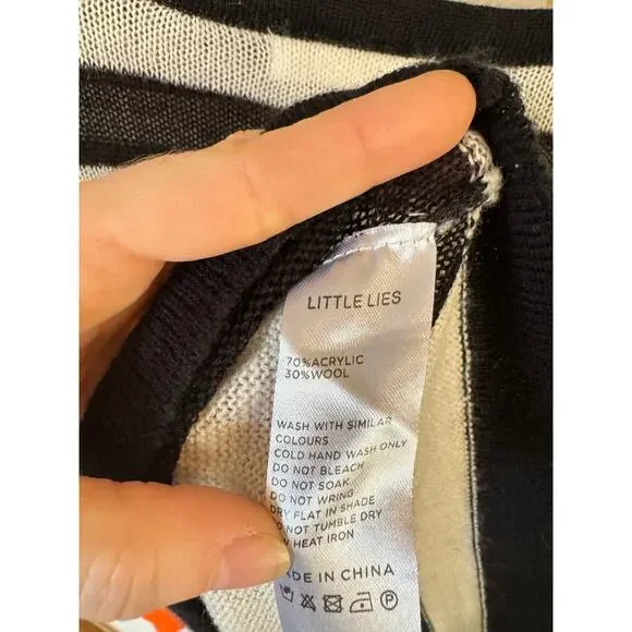 ANTHROPOLOGIE Little Lies Stripe Contrast Sweater Nuuly Sz Med/Large Wool Blend - Picture 7 of 8